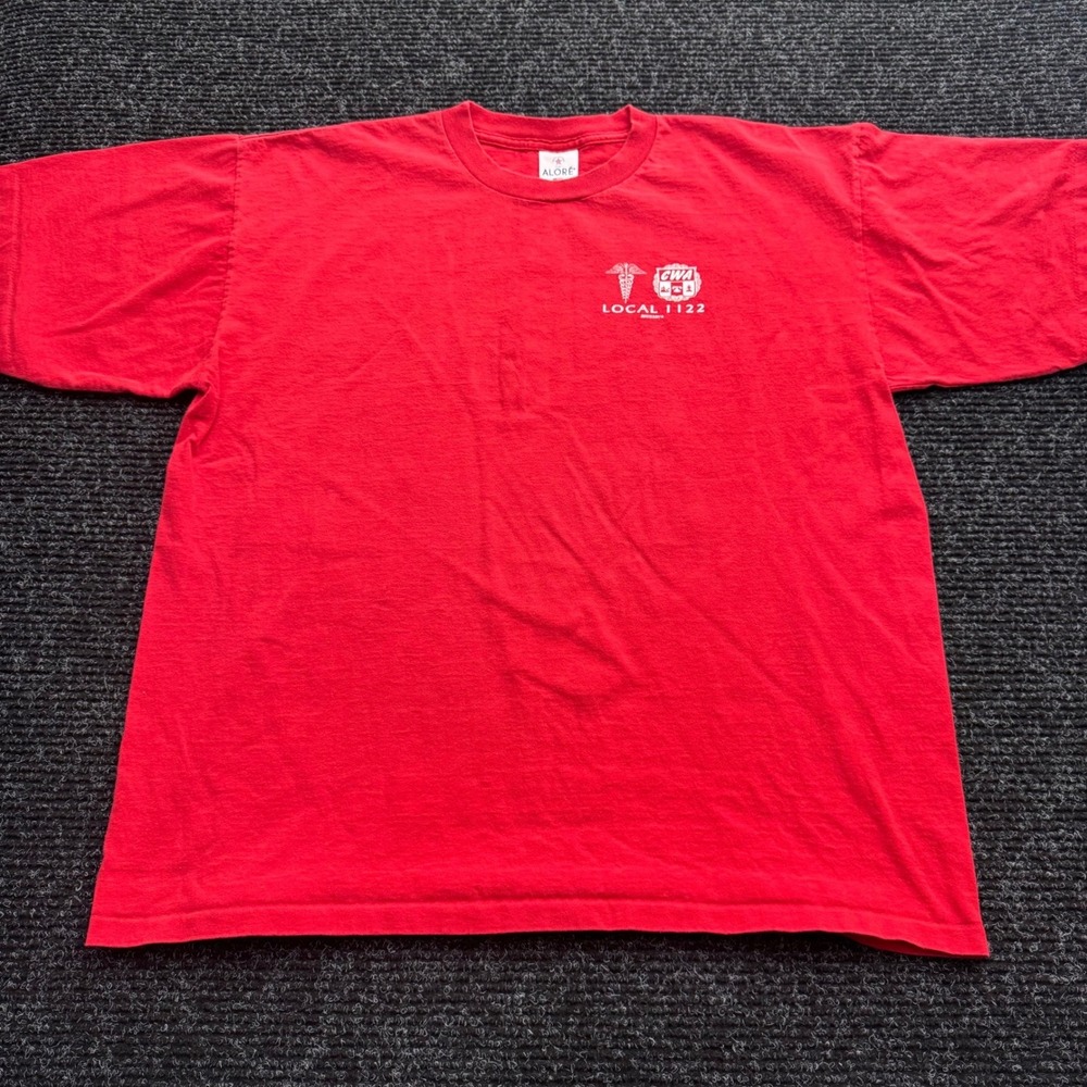 Vintage Alore CWA‎ Local 1122 T-Shirt Mens XL Red Made in USA Union Graphic Tee